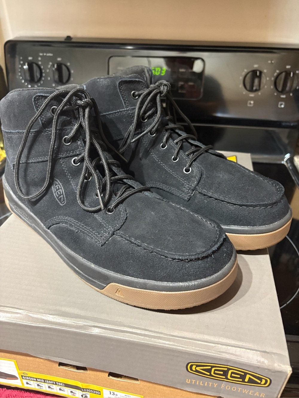 Keen (13) Men's Black Suede Chukka Boots with Brown Rubber Sole - Soft Toe